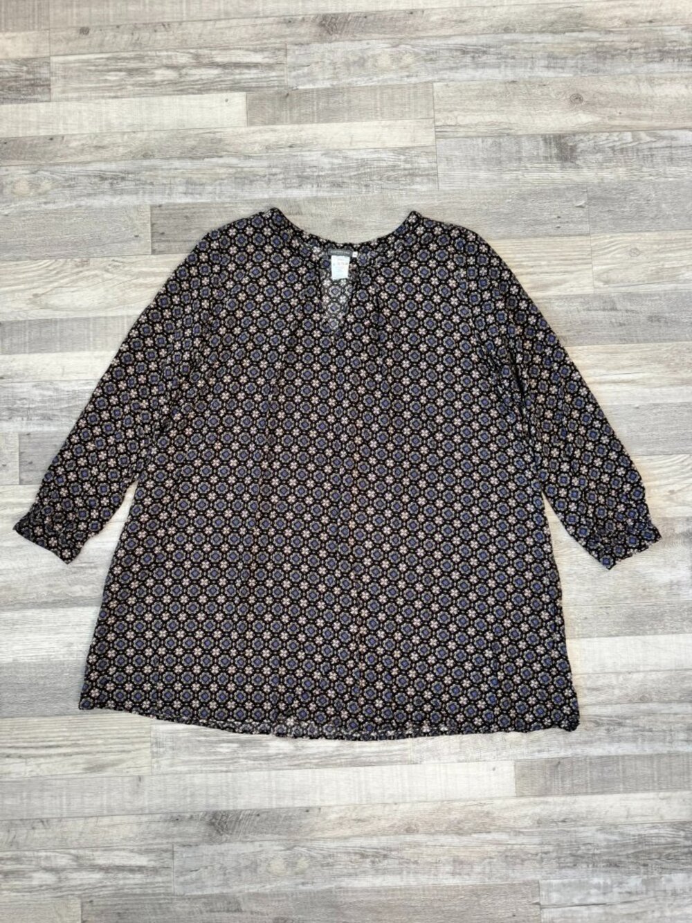 Earthbound Trading Co. Black Pattern Long Sleeve Tunic/Short Dress Size XL J4